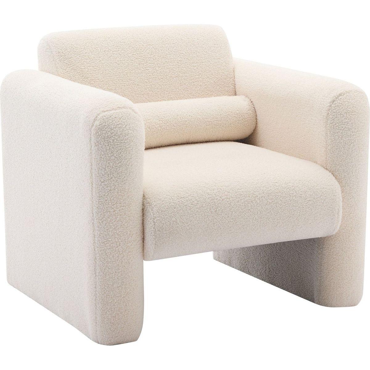 Modern Accent Chair Lambskin Sherpa Fabric Upholstered Comfy Reading Arm Chair Soft Padded Armchair with Back and Pillow for Living Room Bedroom Reception Waiting Room Office, Cream