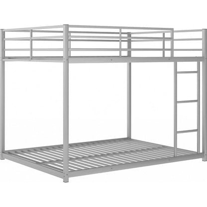 Full over Full Metal Bunk Bed, Low Bunk Bed with Ladder, Silver