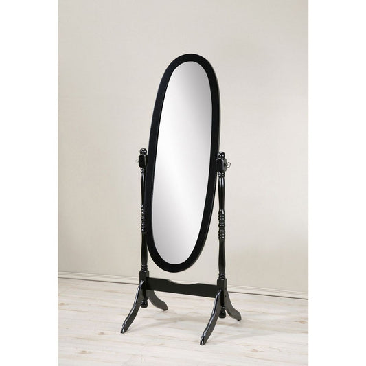 Traditional Queen Anna Style Wood Floor Cheval Mirror, Black Finish