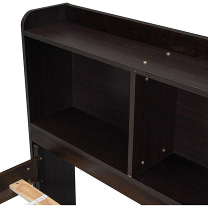 Full Bed with Bookcase Headboard, Under bed Storage Drawers and Bed End Storage Case,Espresso