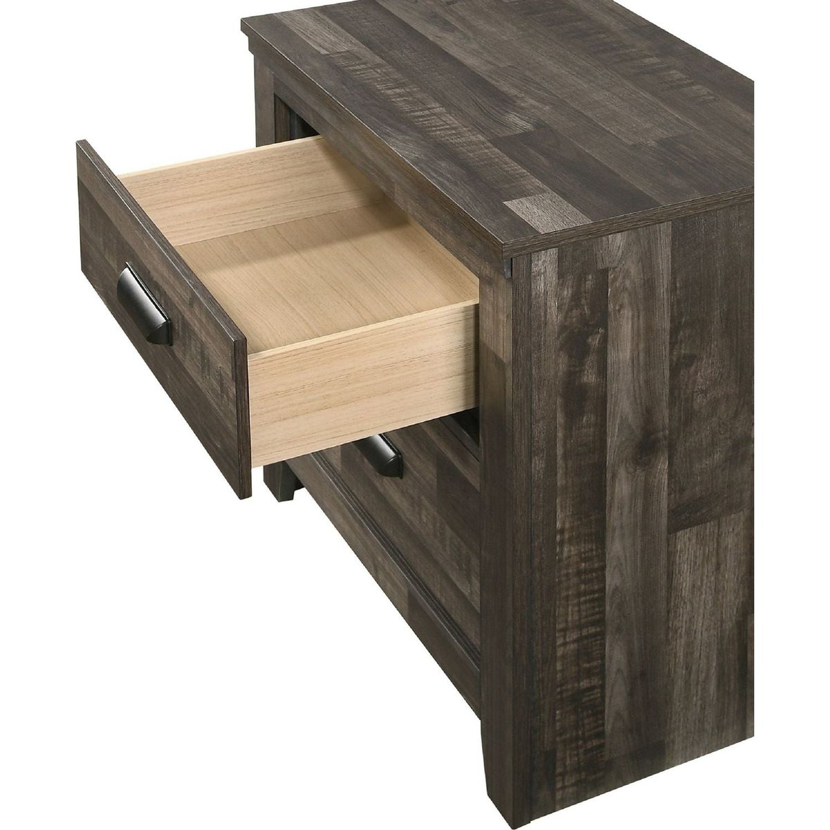 Contemporary 2-Drawer Nightstand End Table Brown Mixed Finish Two Storage Drawers Black Finished Handles Bedroom Furniture