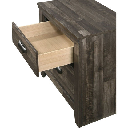Contemporary 2-Drawer Nightstand End Table Brown Mixed Finish Two Storage Drawers Black Finished Handles Bedroom Furniture
