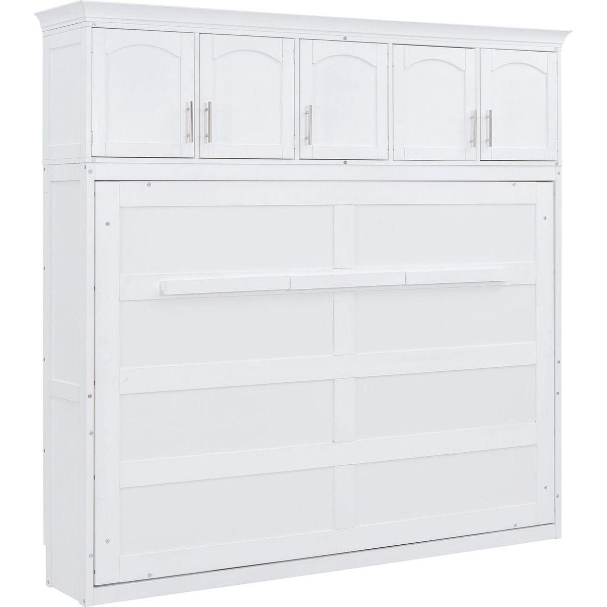 Queen Size Murphy Bed Wall Bed with Top Cabinets,White