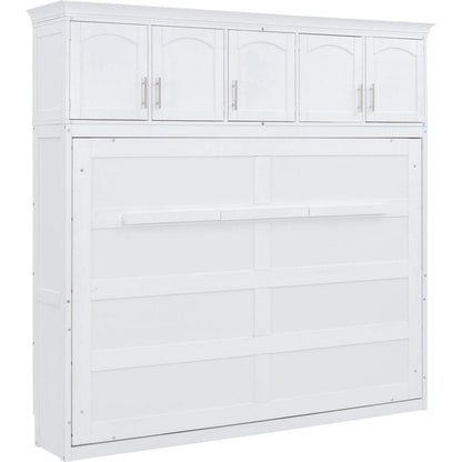 Queen Size Murphy Bed Wall Bed with Top Cabinets,White