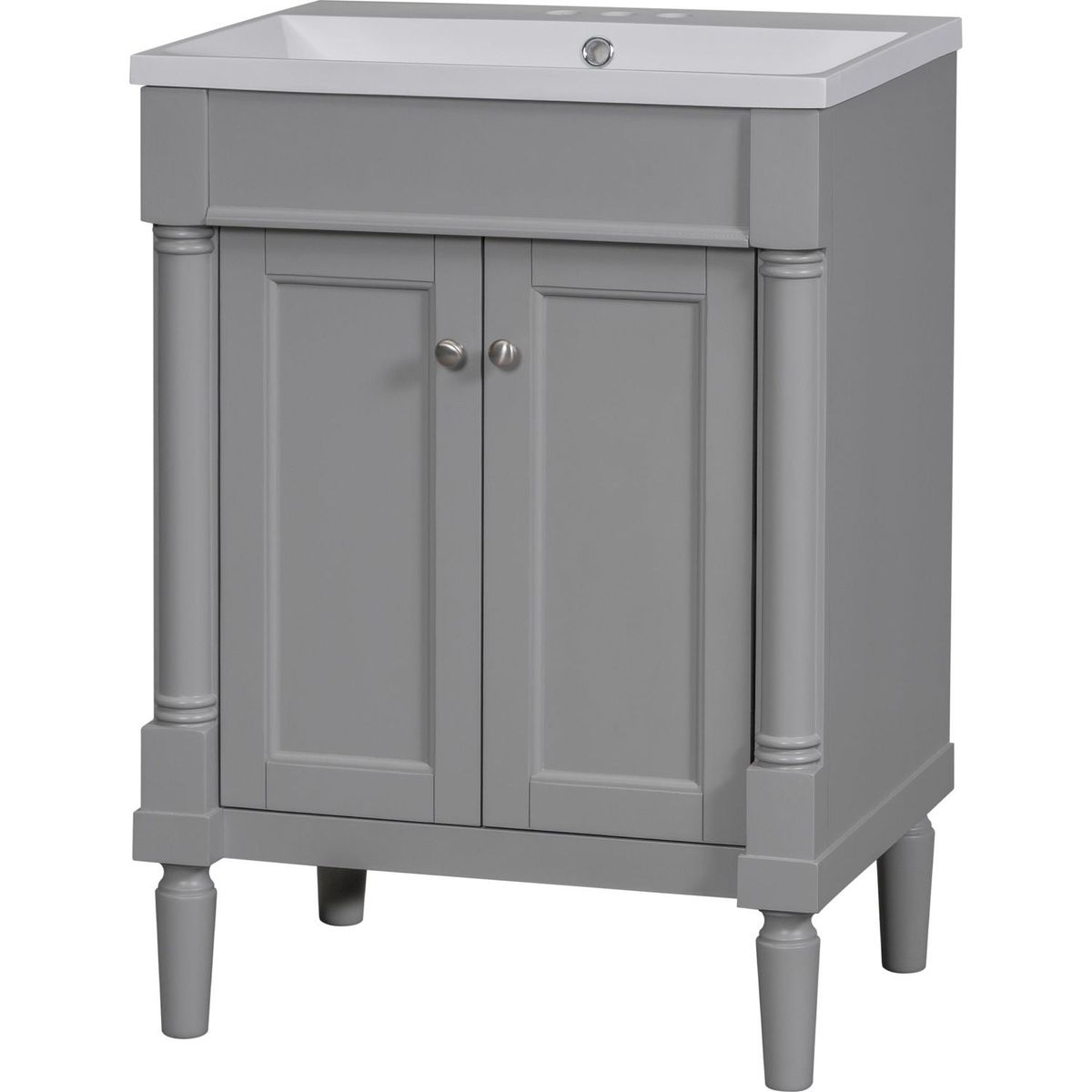 24" Bathroom Vanity with Top Sink, 2-Tier Modern Bathroom Storage Cabinet, Single Sink Bathroom Vanity, Large Storage Shelves