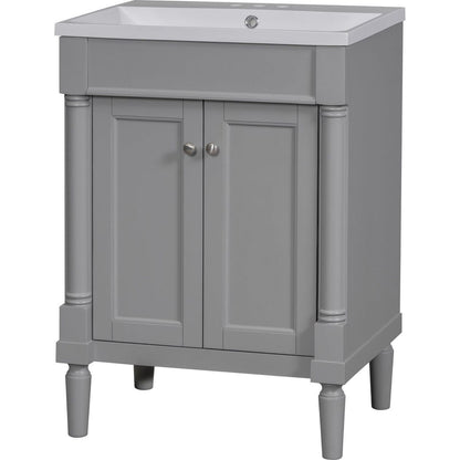 24" Bathroom Vanity with Top Sink, 2-Tier Modern Bathroom Storage Cabinet, Single Sink Bathroom Vanity, Large Storage Shelves