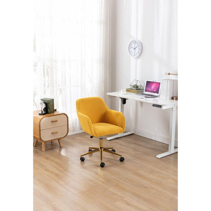 Modern Teddy Fabric Material Adjustable Height 360 Revolving Home Office Chair With Gold Metal Legs And Universal Wheel For Indoor,Yellow