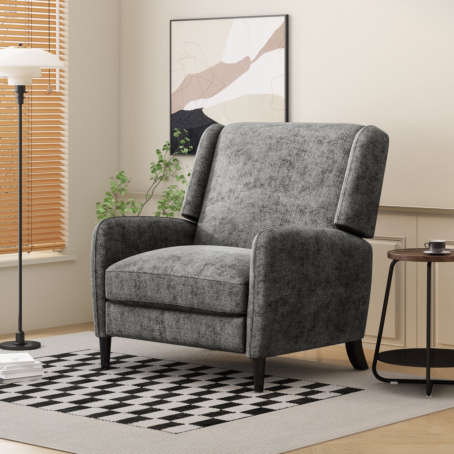 Oversized Textured Fabric Pushback Recliner, Gray and Dark Brown