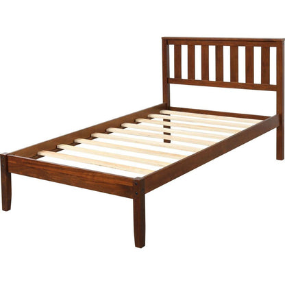 Wood Platform Bed with Headboard/Wood Slat Support Twin (Walnut)