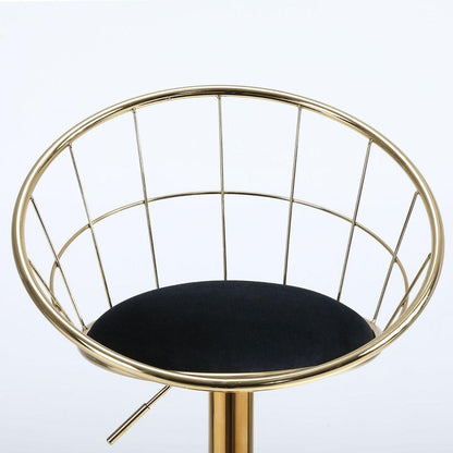 Black velvet bar chair, pure gold plated, unique design,360 degree rotation, adjustable height,Suitable for Dining room and bar,set of 2