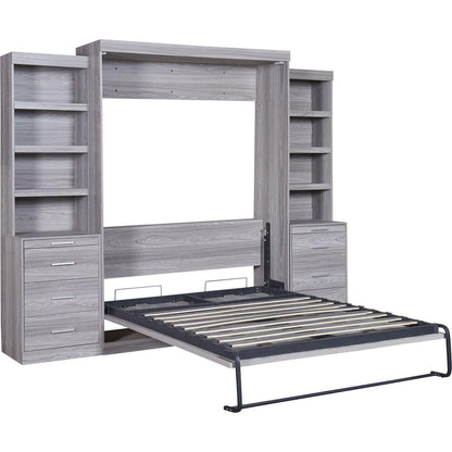 Full Size Murphy Bed with Storage Shelves and Drawers, Gray