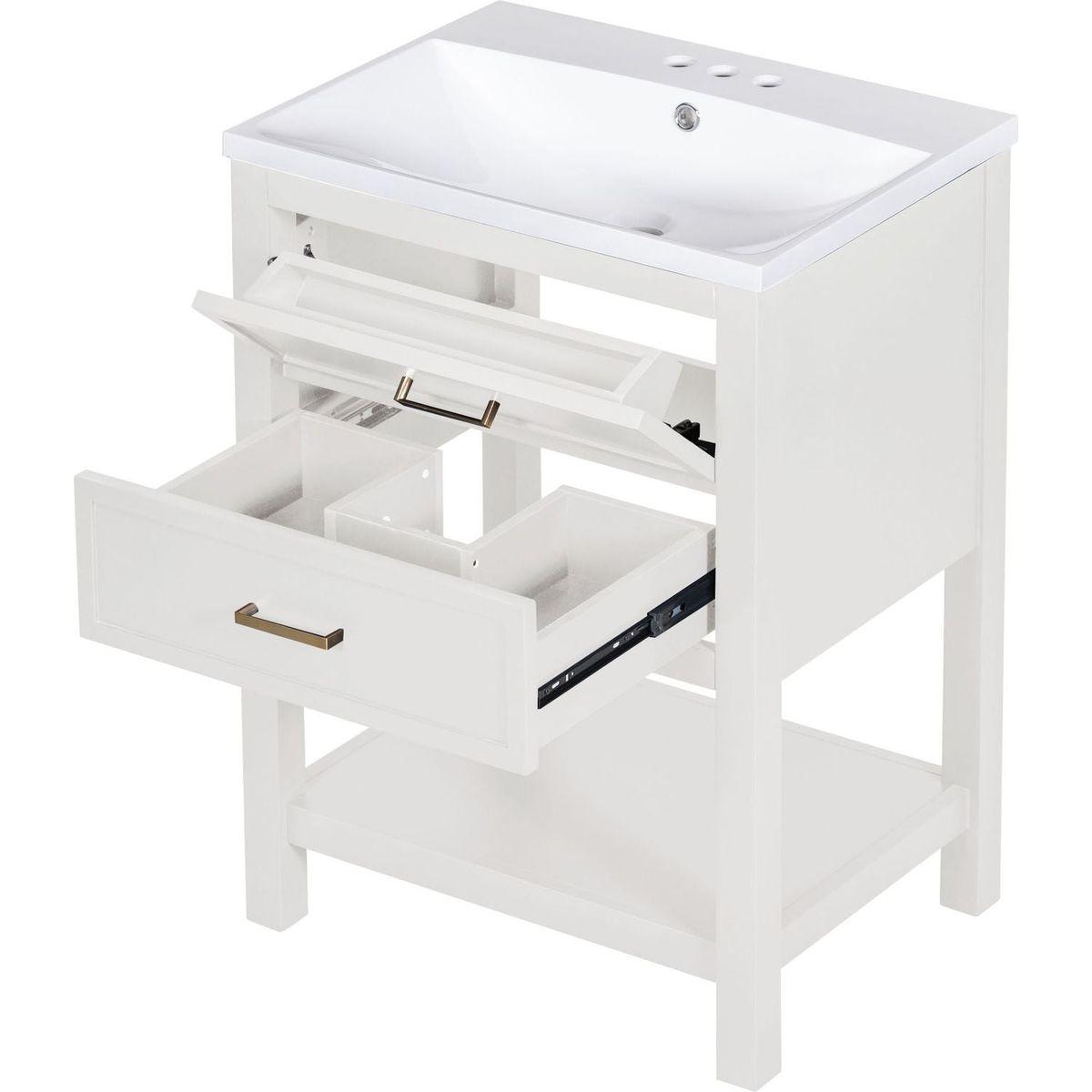 24" Bathroom Vanity with Top Sink, Modern Bathroom Storage Cabinet with 2 Drawers, Single Sink Bathroom Vanity