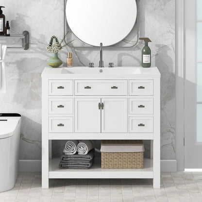 36" Bathroom Vanity with Top Sink, Modern Bathroom Storage Cabinet with 2 Soft Closing Doors and 6 Drawers, Single Sink Bathroom Vanity