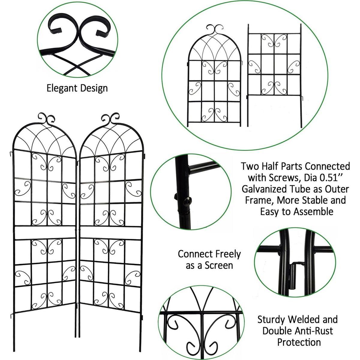 4 Pack Metal Garden Trellis 71" x 19.7" Rustproof Trellis for Climbing Plants Outdoor Flower Support Black