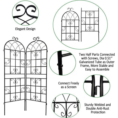 4 Pack Metal Garden Trellis 71" x 19.7" Rustproof Trellis for Climbing Plants Outdoor Flower Support Black