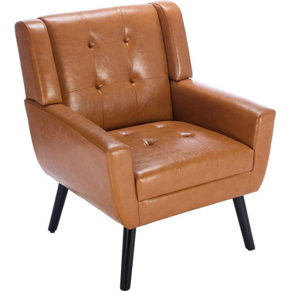 Modern Soft Leather Material Ergonomics Accent Chair Living Room Chair Bedroom Chair Home Chair With Black Legs For Indoor Home-Light Brown PU