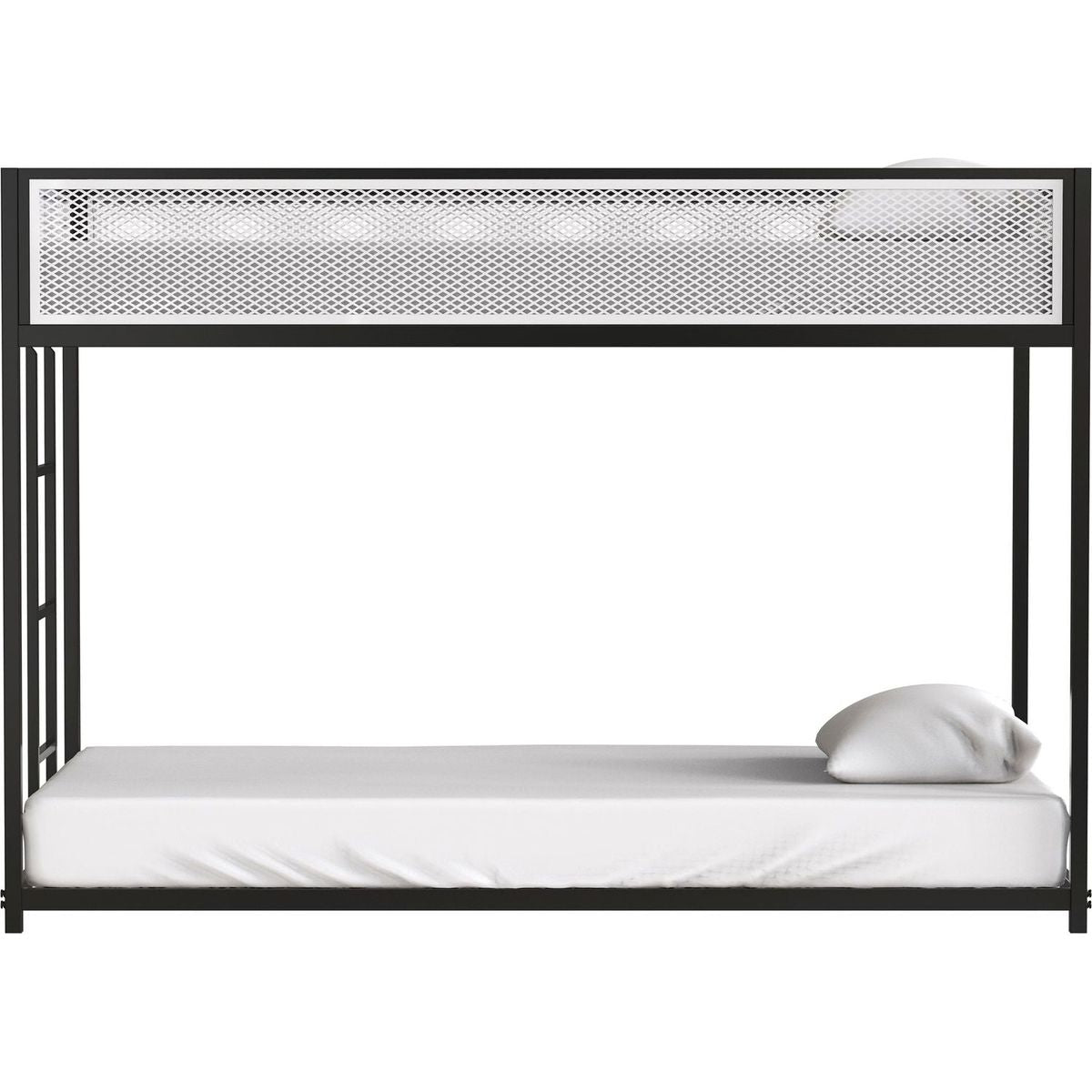 Adam Twin Twin Bunk Black with White Mesh Guard Rail for Kids and Adult, Low Profile and Easy Climbing with Stable Ladder