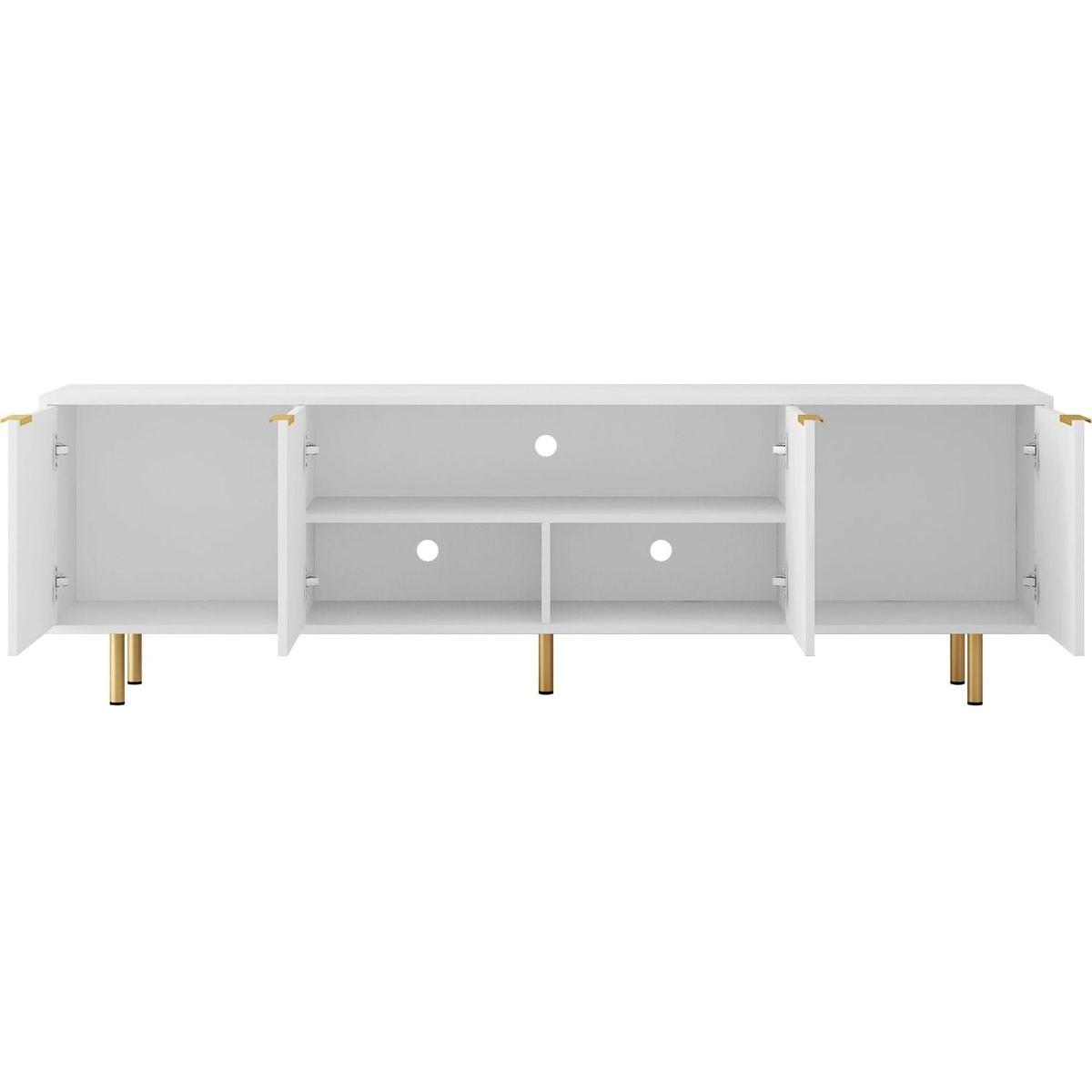 White Modern TV Stand Fluted 68" with Power Outlet, Entertainment Center with Storage Doors, TV Console Media Cabinet, for 55+ Inch TV, Living Room