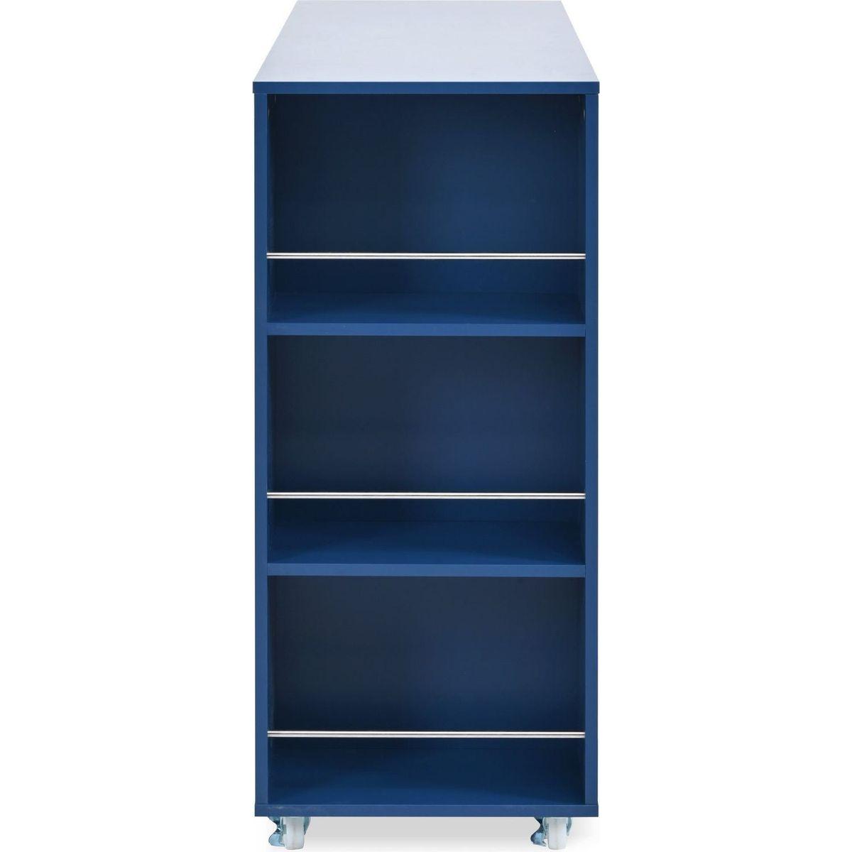 Rolling Kitchen Island With Movable Extended Table, Kitchen Cabinet on Wheels with Power Outlets and 2 Fluted Glass Doors, Kitchen Island with a Storage Compartment and Side 3 Open Shelves, Navy