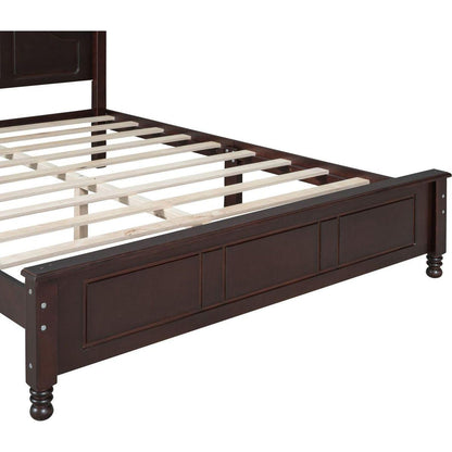 Queen Size Wood Platform Bed Frame,Retro Style Platform Bed with Wooden Slat Support,Dark Walnut