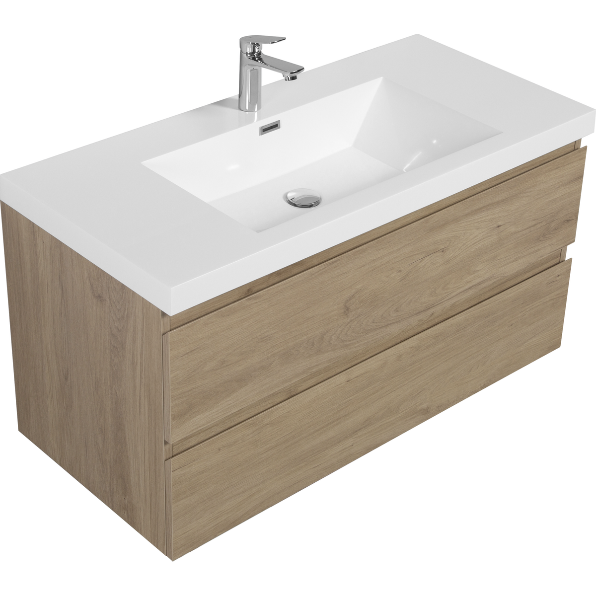 42" Floating Bathroom Vanity with Sink, Modern Wall-Mounted Bathroom Storage Vanity Cabinet with Resin Top Basin and Soft Close Drawers, Natural Oak