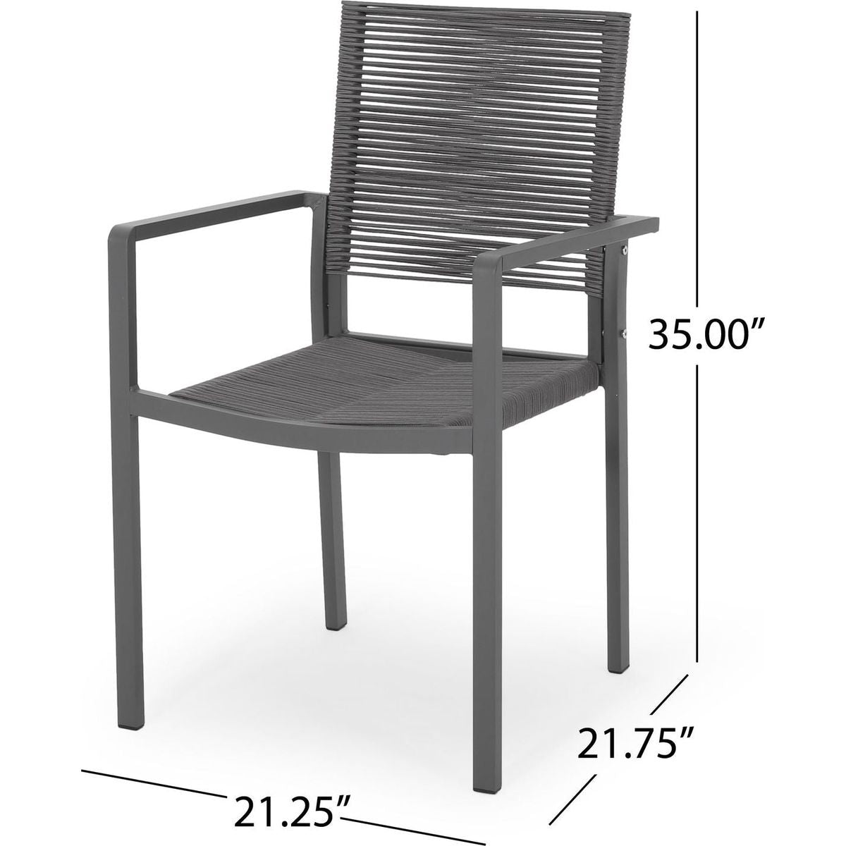 Outdoor Modern Aluminum Dining Chair with Rope Seat (Set of 2), Gray and Dark Gray - Streamdale Furniture