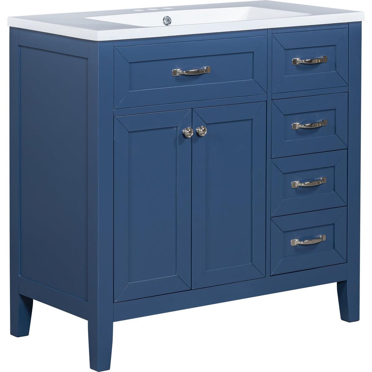 36" Bathroom Vanity with Sink Combo, Blue Bathroom Cabinet with Drawers, Solid Frame and MDF Board