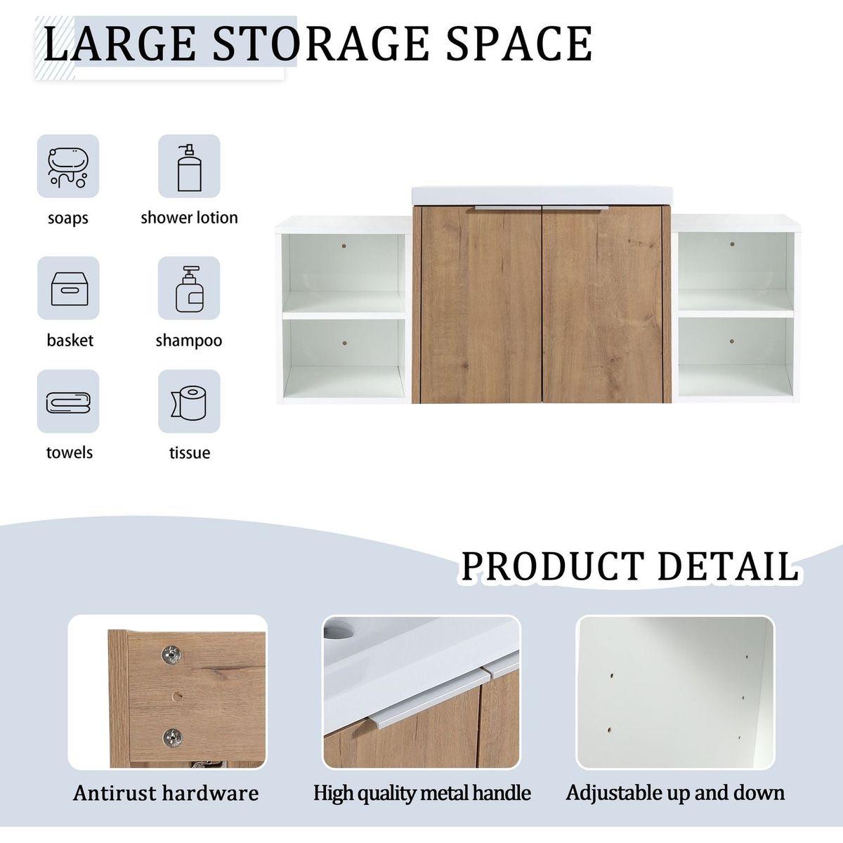 48 Inch Soft Close Doors Bathroom Vanity With Sink, Two Small Storage Shelves, 24" and 12" Combination Cabinet,(KD-Packing)