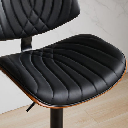 Walnut Bentwood Bar Stools Mid Century Modern Adjustable Counter Height Black Leather Upholstered 360Swivel Bar Chairs for Kitchen Island/Dining Room/Cafe, 1 chair/1carton,Black