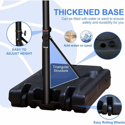 Portable Poolside Basketball Hoop System Basketball Hoop for Pool Height Adjustable 3.1ft-4.7ft with 36" Backboard for Indoor Outdoor Use