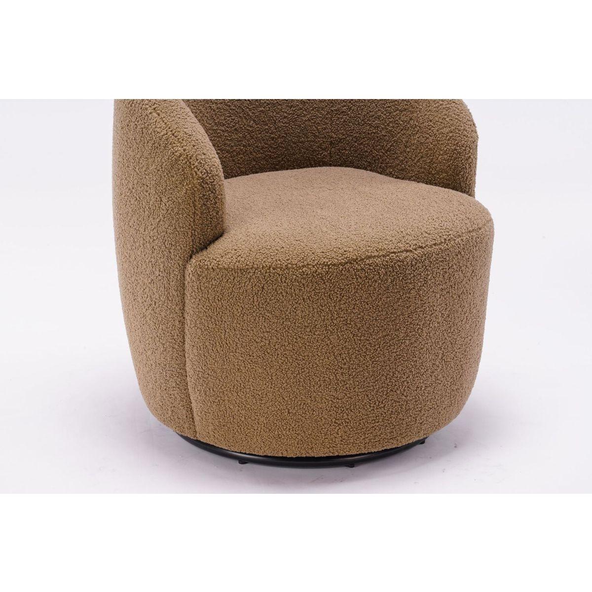 Teddy Fabric Swivel Accent Armchair Barrel Chair With Black Powder Coating Metal Ring,Coffee Brown