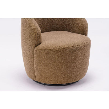 Teddy Fabric Swivel Accent Armchair Barrel Chair With Black Powder Coating Metal Ring,Coffee Brown