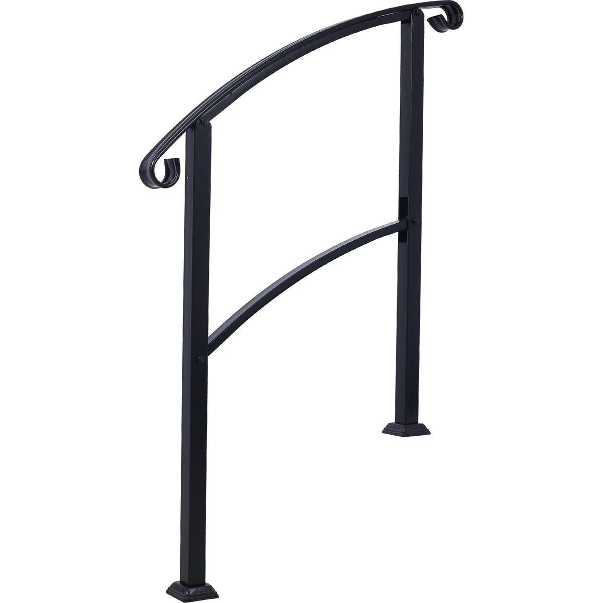 Handrails for Outdoor Steps, Fit 1 or 3 Steps Outdoor Stair Railing, White Wrought Iron Handrail, Flexible Front Porch Hand Rail, Transitional Handrails for Concrete Steps or Wooden Stairs