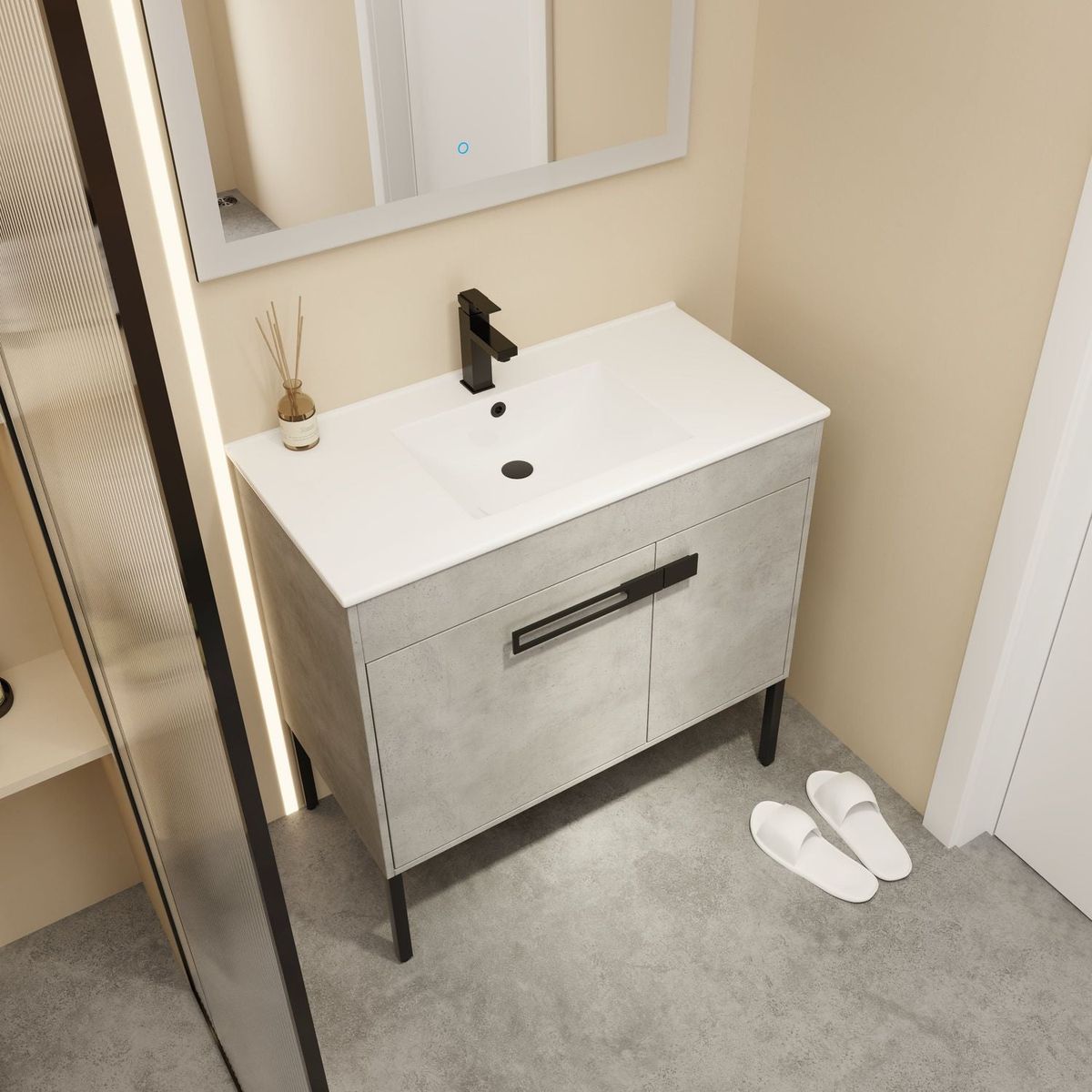 36 Inch Bathroom Vanity with Sink, Freestanding Bathroom Vanity or Floating is Optional Conversion-00336CG-1-F-BL9090B(KD-Packing)