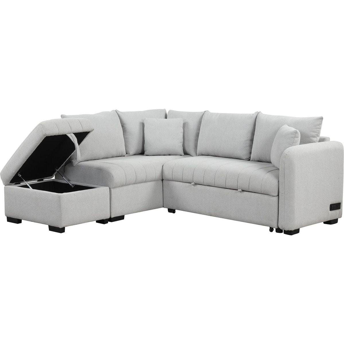 82.6" L-shaped Sectional Pull Out Sofa Bed Sleeper Sofa with Two USB Ports, Two Power Sockets and a Movable Storage Ottoman, Gray