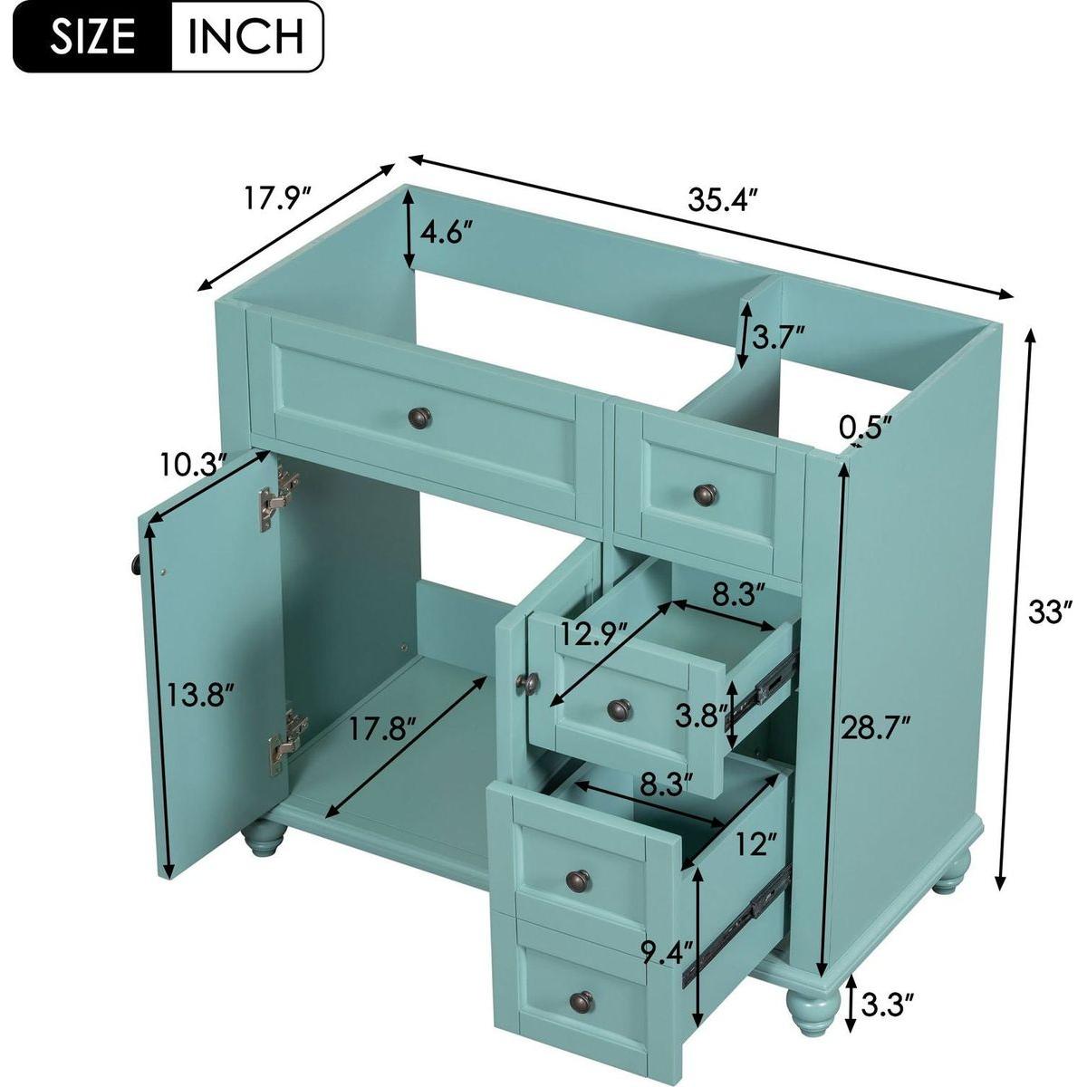 36" Bathroom Vanity without Top Sink, Free Standing Vanity Set with 2 Drawers& Soft Closing Doors,Solid Wood Frame Bathroom Storage Cabinet (NOT INCLUDE BASIN SINK)