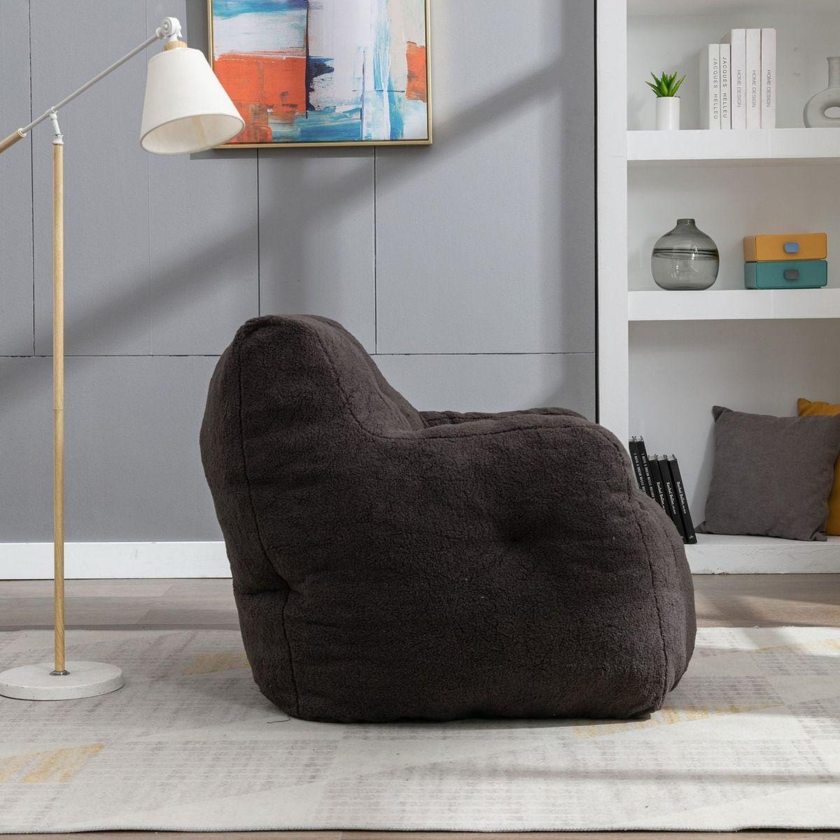 Soft Teddy Fabric Tufted Foam Bean Bag Chair With Teddy Fabric Dark Gray