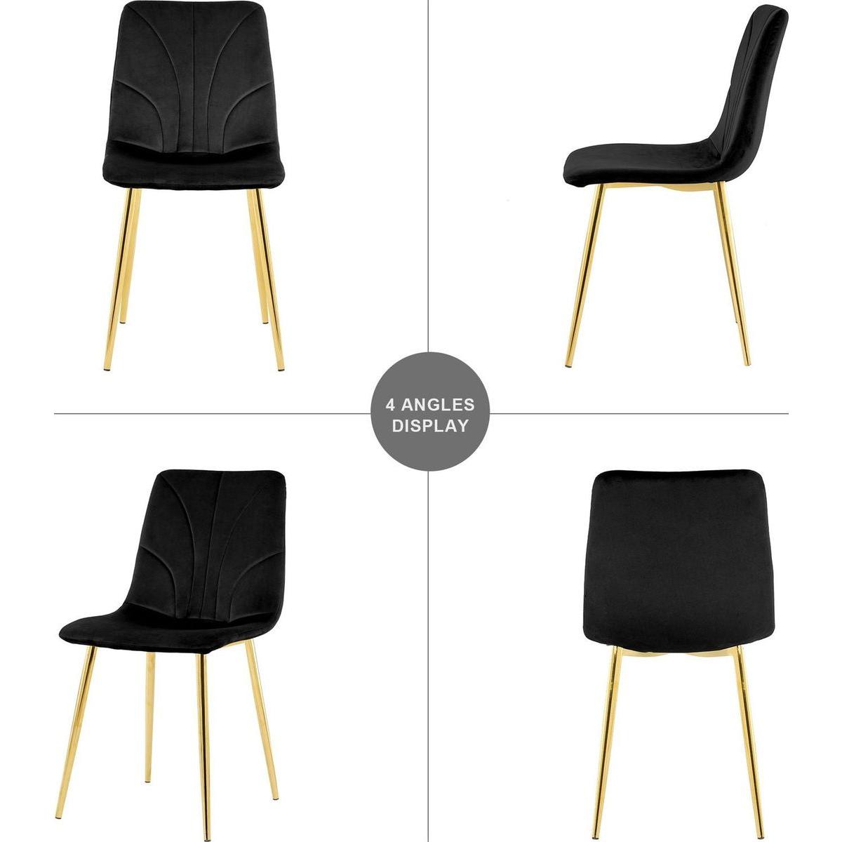 Modern simple light luxury dining black chair home bedroom stool back dressing chair student desk chair gold metal legs(set of 4)