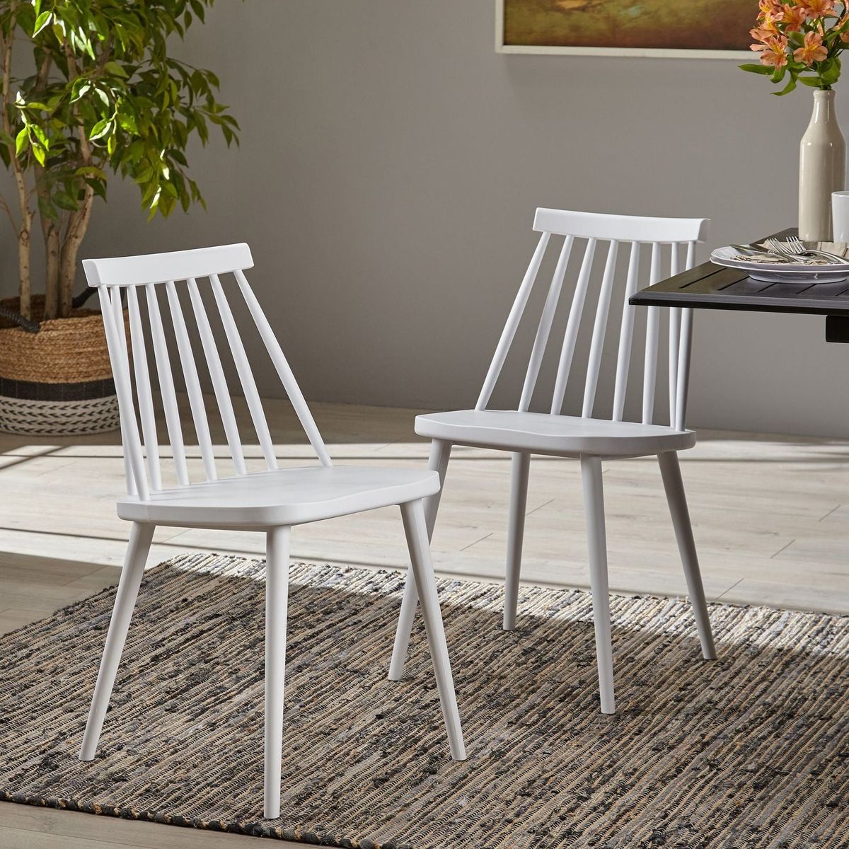 Farmhouse Spindle Back Dining Chairs, Set of 2, White