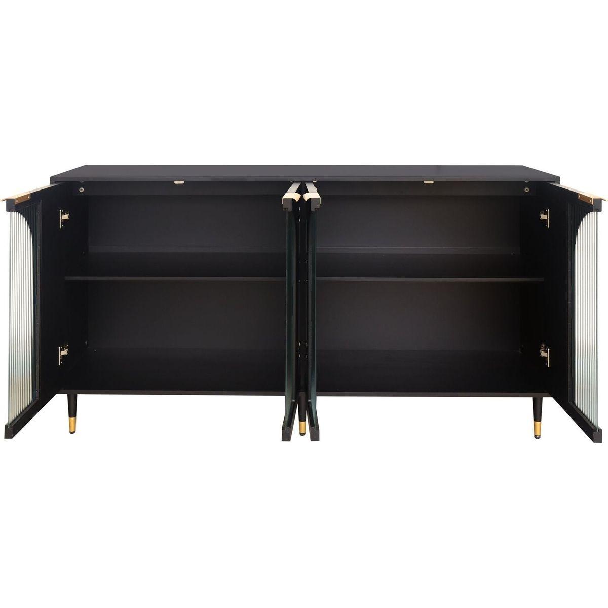 Accent Cabinet Black Lacquered Wooden Cabinet with 4 Glass Doors Sideboard Buffet Server Cabinet Storage Cabinet, for Living Room, Entryway, Hallway, Office, Kitchen and Dining Room