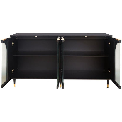Accent Cabinet Black Lacquered Wooden Cabinet with 4 Glass Doors Sideboard Buffet Server Cabinet Storage Cabinet, for Living Room, Entryway, Hallway, Office, Kitchen and Dining Room