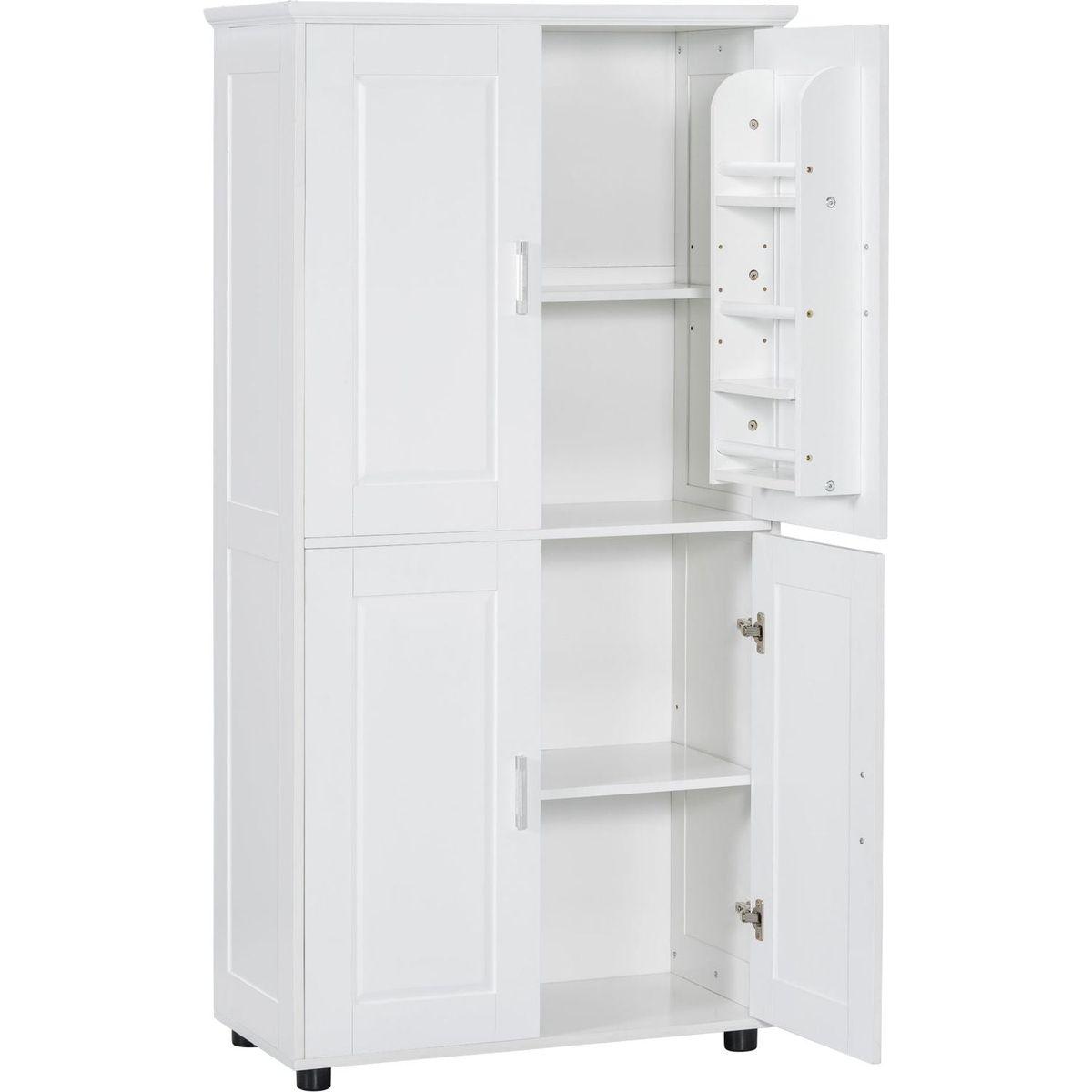 Tall and Wide Bathroom Floor Storage Cabinet, Bathroom Storage Unit, Freestanding Cabinet with 4 Doors, Adjustable Shelves, White