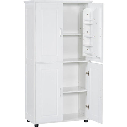 Tall and Wide Bathroom Floor Storage Cabinet, Bathroom Storage Unit, Freestanding Cabinet with 4 Doors, Adjustable Shelves, White