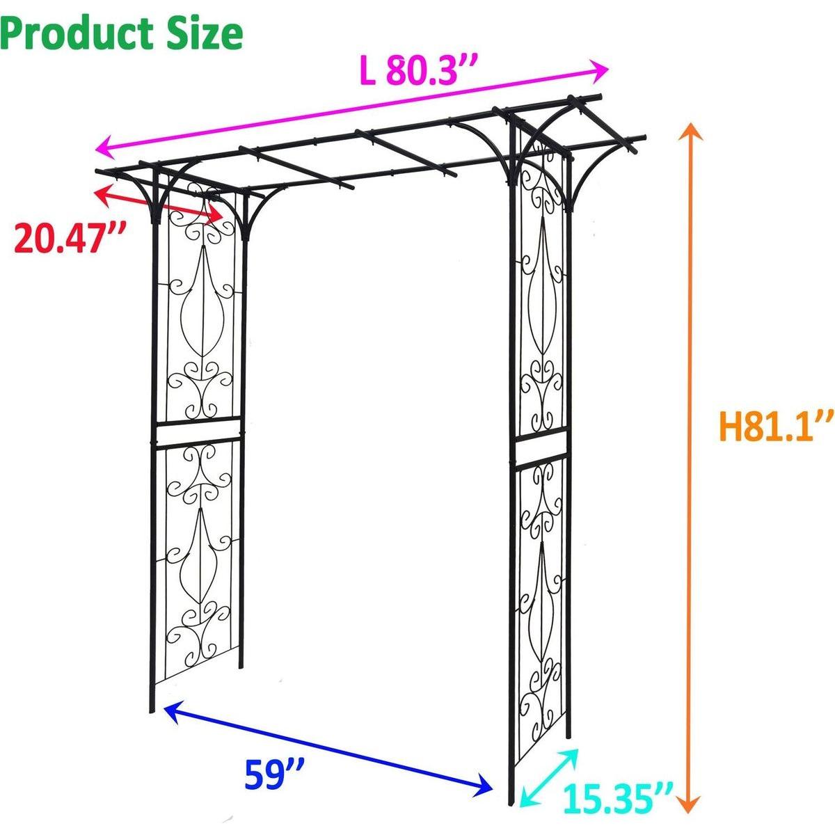 Metal Garden Arch L80.3" x W20.47" x H81.1" Climbing Plants Support Rose Arch Outdoor Black