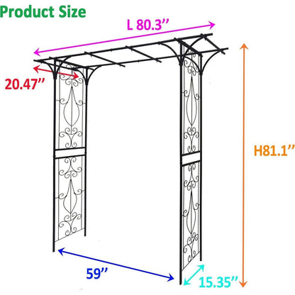 Metal Garden Arch L80.3" x W20.47" x H81.1" Climbing Plants Support Rose Arch Outdoor Black