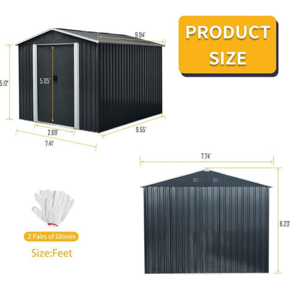 8ft x 10ft Outdoor Metal Storage Shed with Floor Base,Black