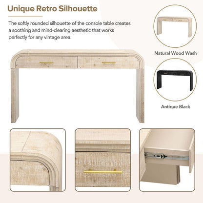 Unique Retro Silhouette Console Table with Open Style, Two Top Drawers for Entrance, Dining Room, Living Room (Natural Wood Wash)
