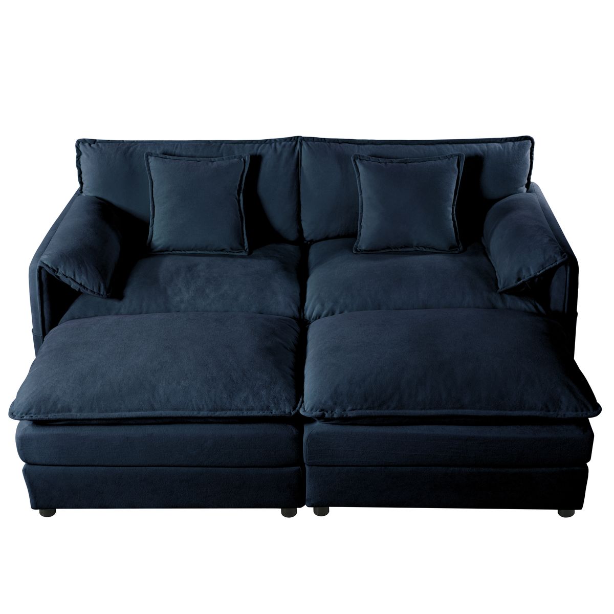 Deep Seat Sectional Cloud Sofa with 2 Ottomans & Soft Pillows, Blue Chenille, Modular Loveseat for Living Room