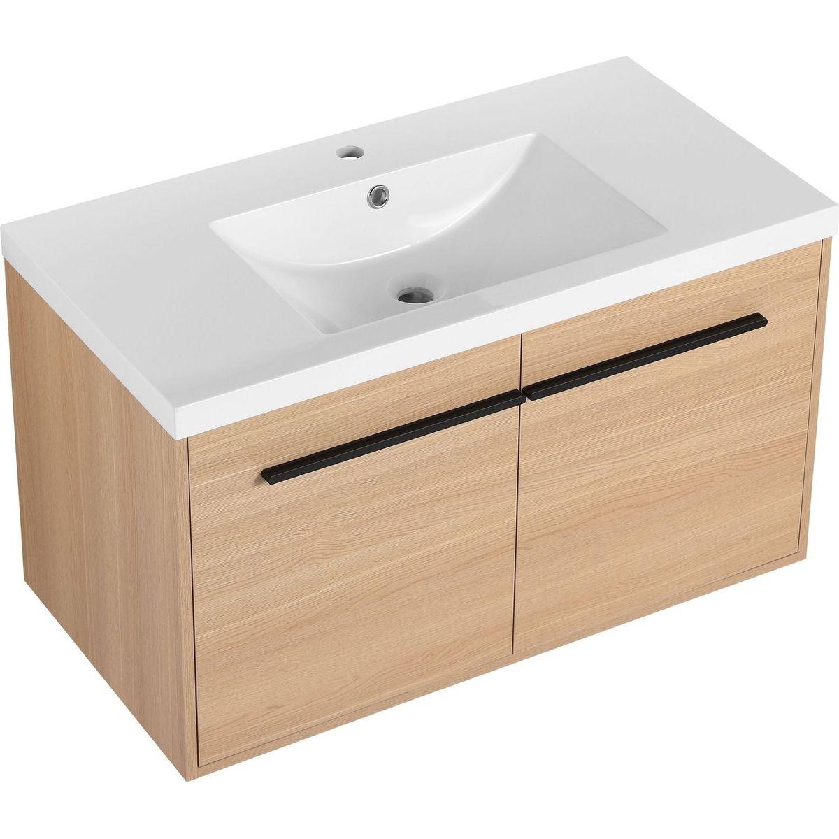 LEVISTAR Oak 36 Inch Bathroom Vanity with resin Countertop Sink, 2 Doors Bathroom Cabinet Set