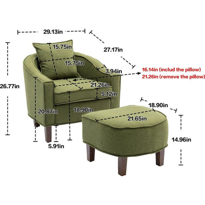 Accent Chair with Ottoman, Mid Century Modern Barrel Chair Upholstered Club Tub Round Arms Chair for Living Room